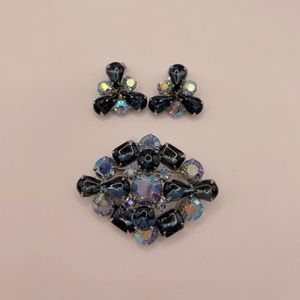 ALBERT WEISS Vintage Crystal Brooch and Clip-On Earring Set SIGNED